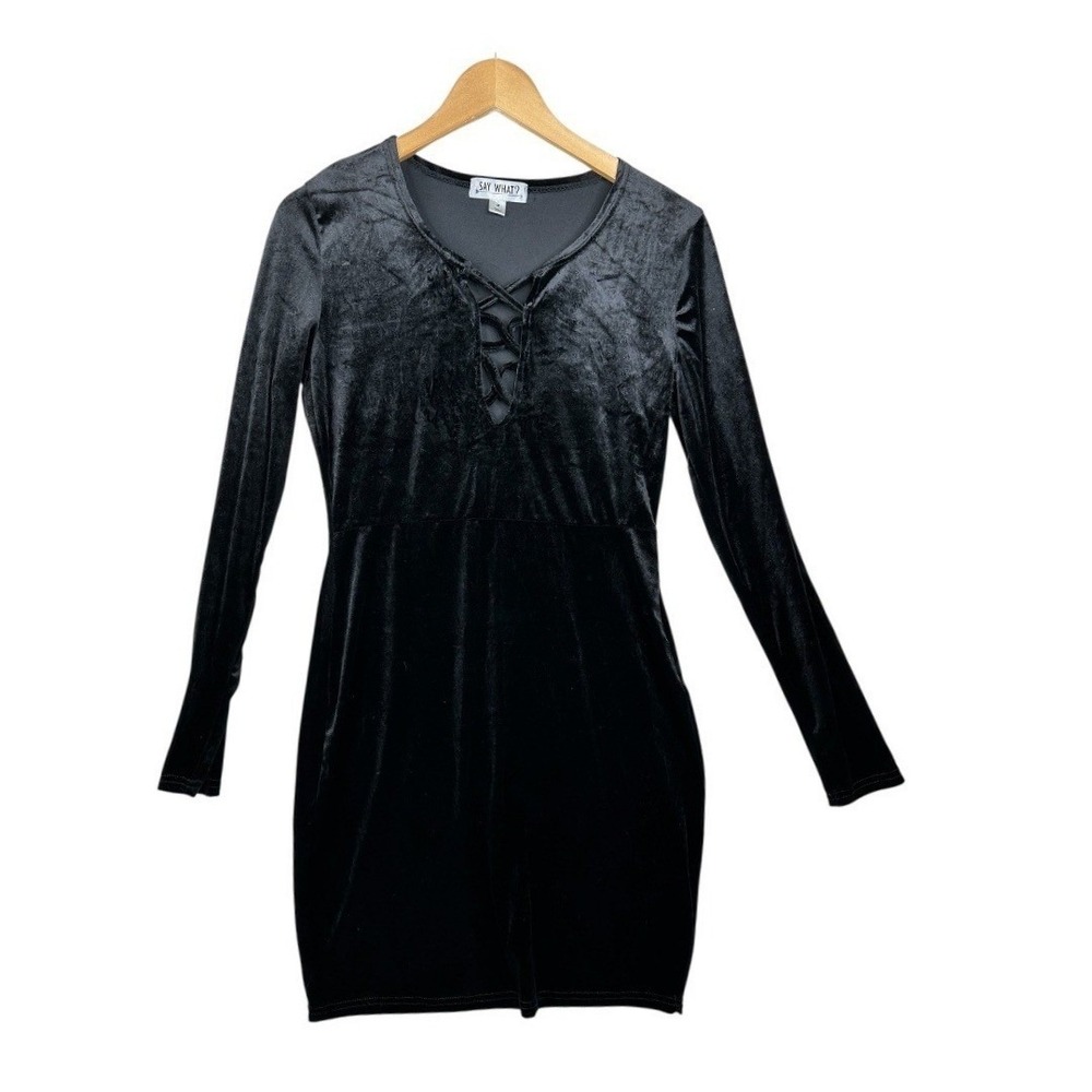 Say What ? Long Sleeve Velvet Lace Front Fairy/Witchy Dress size‎ Medium Black